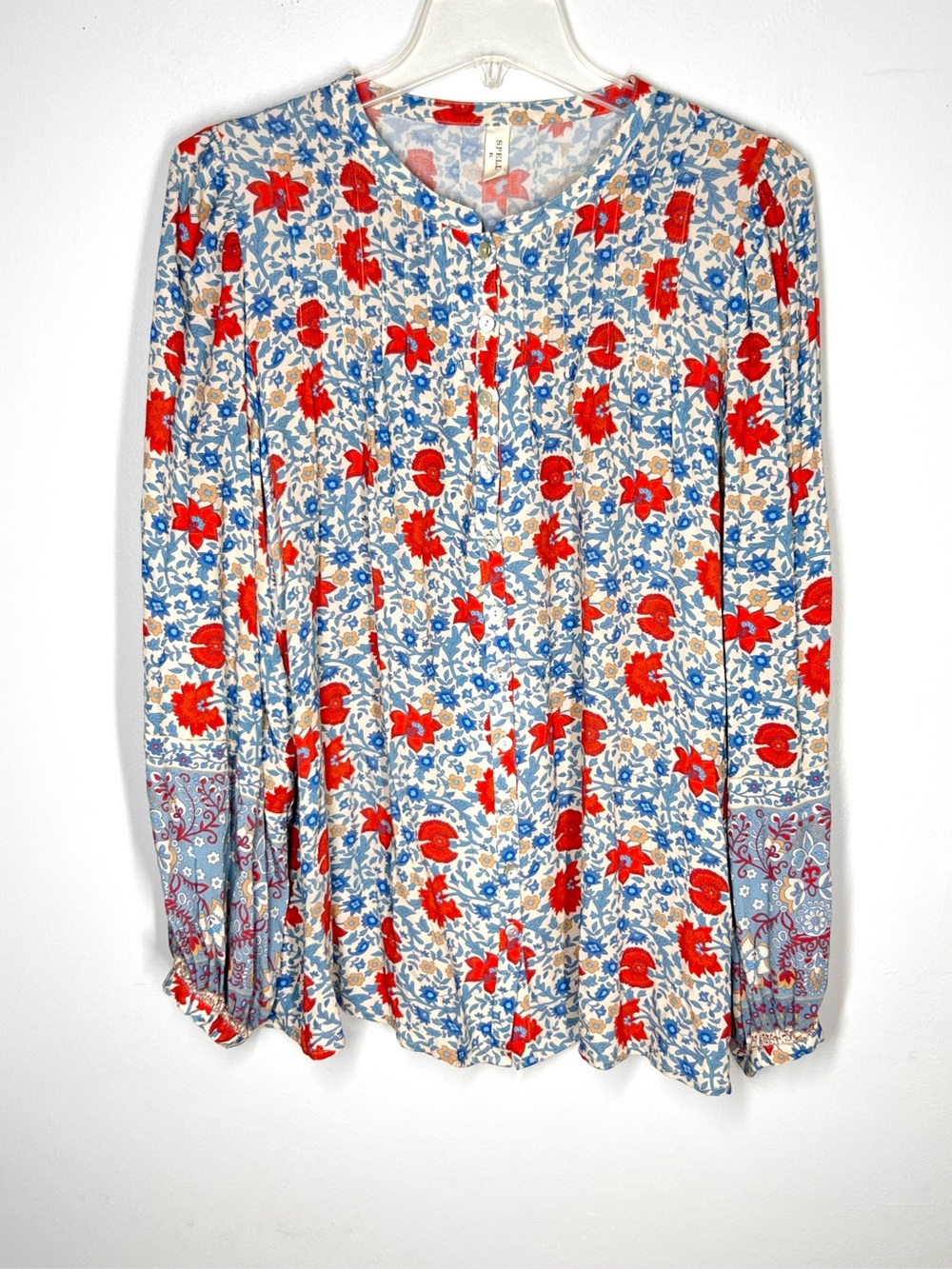 Spell Village Blouse Sky Floral Long Sleeve Button Front Top Sz XL - Picture 3 of 7